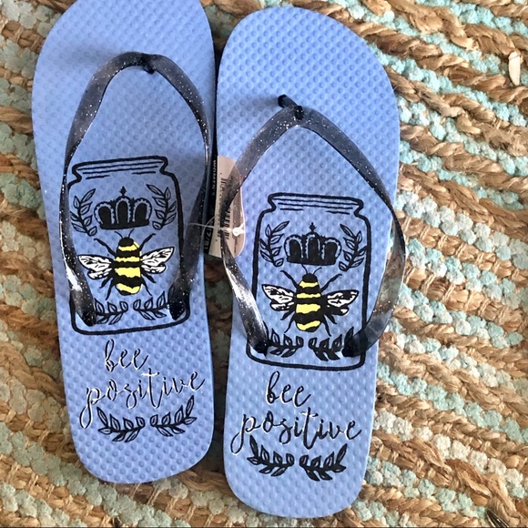 Beach FLIP FLOPS Blue Bee Positive + Nautical Rope “Catch Me By The Sea 7/8 - Picture 3 of 5